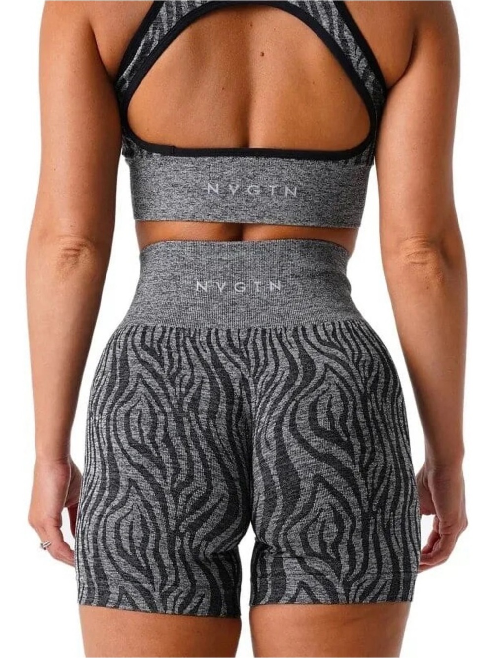 NVGTN Black & Grey Zebra Seamless Sports Bra and High-Waist Shorts
